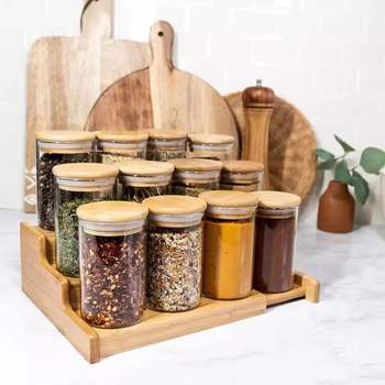 YOLOWE HOME Modern Glass Spice Jar with Bamboo