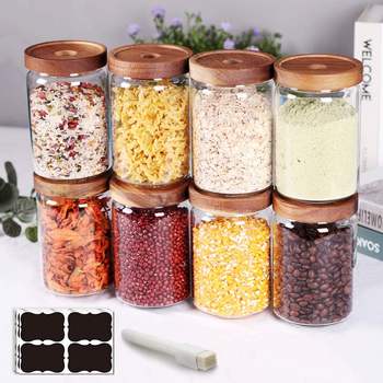 YOLOWE HOME Modern Glass Spice Jar with Bamboo