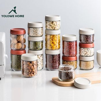 YOLOWE HOME Modern Glass Spice Jar with Bamboo