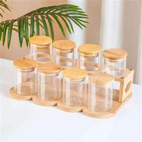 YOLOWE HOME Modern Glass Spice Jar with Bamboo